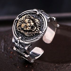 925 Silver Plated Lion Head Ring for Men Women,Punk Hip Hop Ring